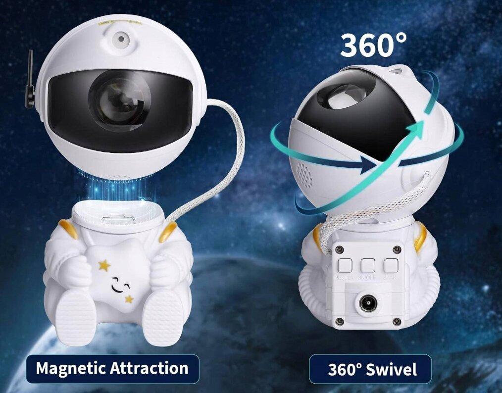 Valgusefektiga projektor Astronaut LED 3D, valge цена и информация | Arendavad mänguasjad | kaup24.ee