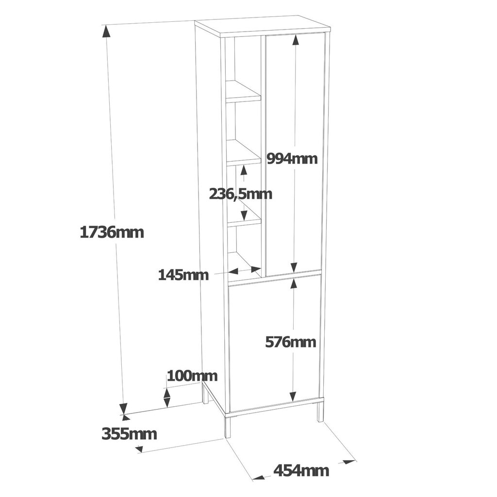 Kapp Asir, 45x173,6x35,5cm, beež/valge hind ja info | Vannitoakapid | kaup24.ee