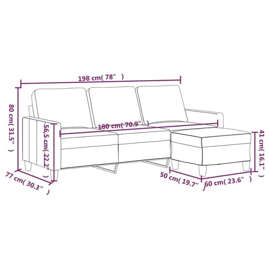 vidaXL 3-kohaline diivan jalapingiga, must, 180 cm, kunstnahk цена и информация | Diivanid ja diivanvoodid | kaup24.ee