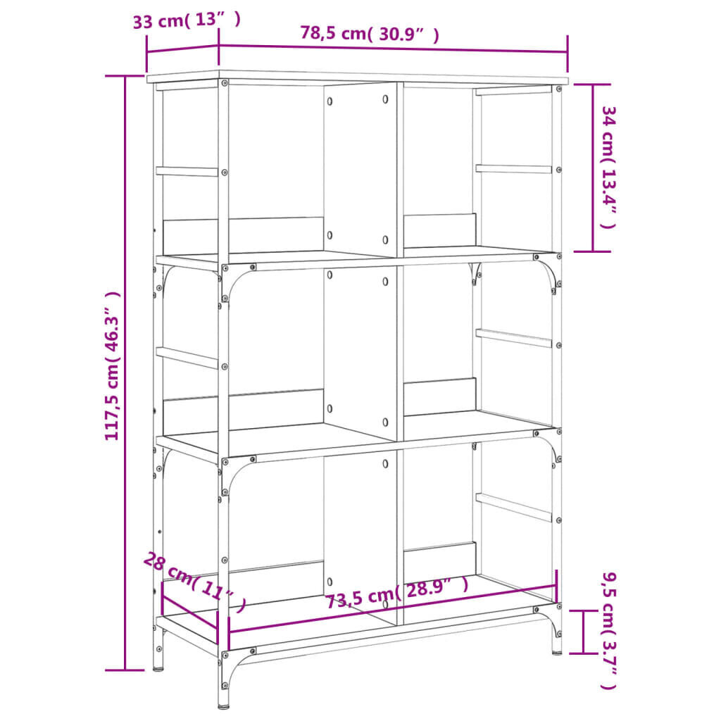 vidaXL raamaturiiul, suitsutamm, 78,5x33x117,5 cm, tehispuit hind ja info | Riiulid | kaup24.ee