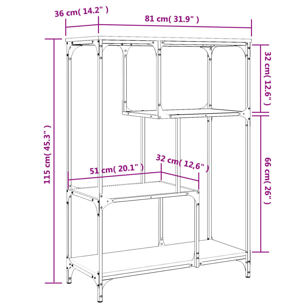 vidaXL raamaturiiul, pruun tamm, 81x36x115 cm, tehispuit ja teras hind ja info | Riiulid | kaup24.ee