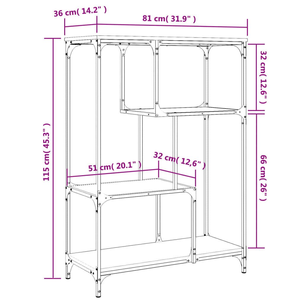 vidaXL raamaturiiul, suitsutamm, 81x36x115 cm, tehispuit ja teras цена и информация | Riiulid | kaup24.ee