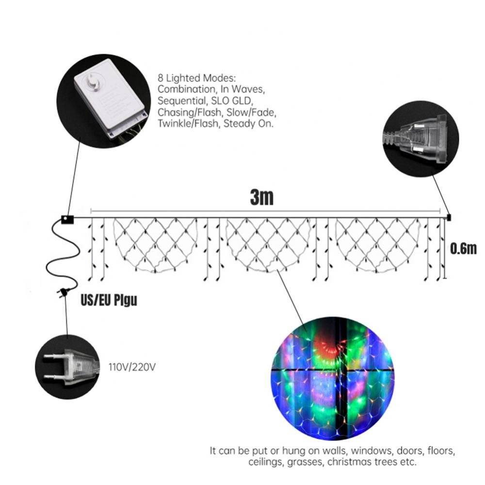 Jõuluvõrk tuled 2m*3m, 192 LED-i, LIVMAN YN-401 цена и информация | Jõulutuled | kaup24.ee