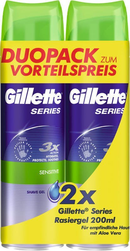 Raseerimisgeel Aloe Vera ekstraktiga Gillette Series meestele 2 x 200 ml цена и информация | Raseerimisvahendid | kaup24.ee