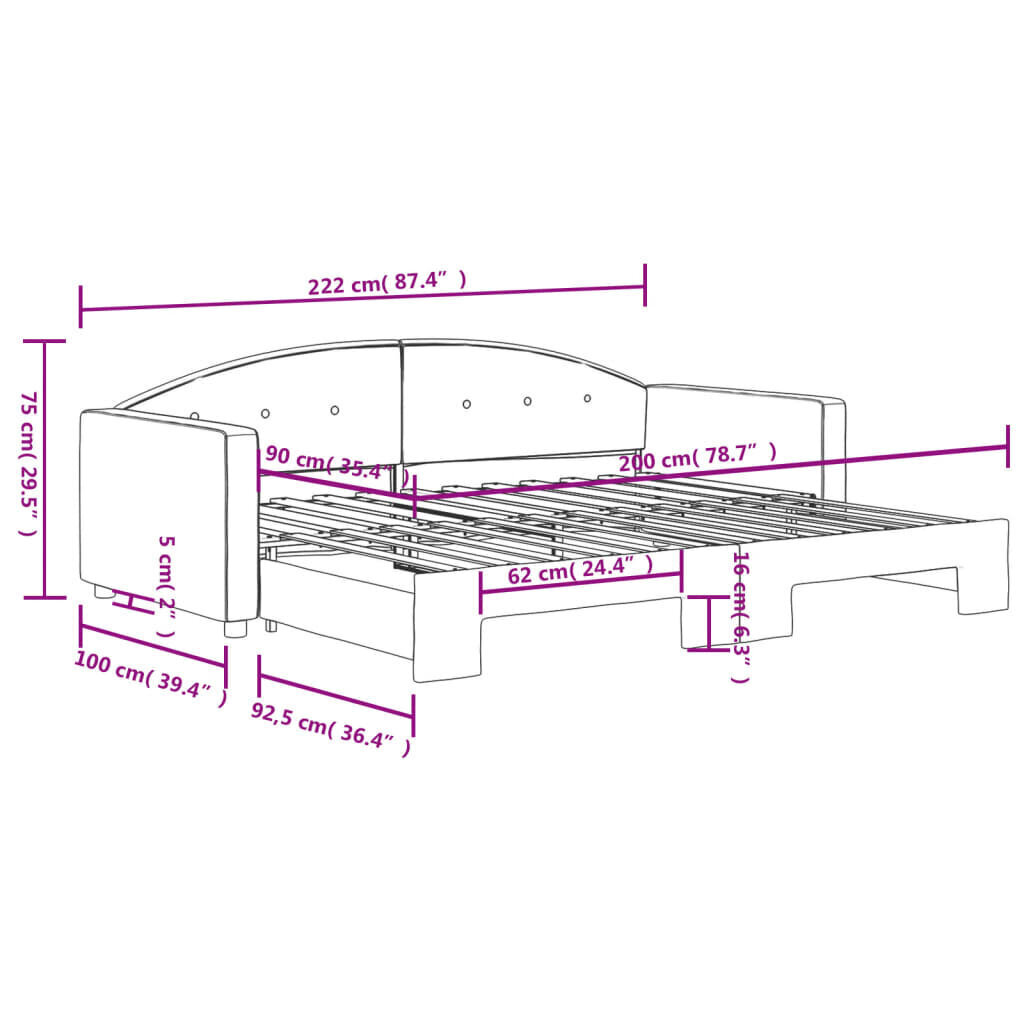 Diivanvoodi väljatõmmatava osaga vidaXL, 90x200 cm hind ja info | Voodid | kaup24.ee