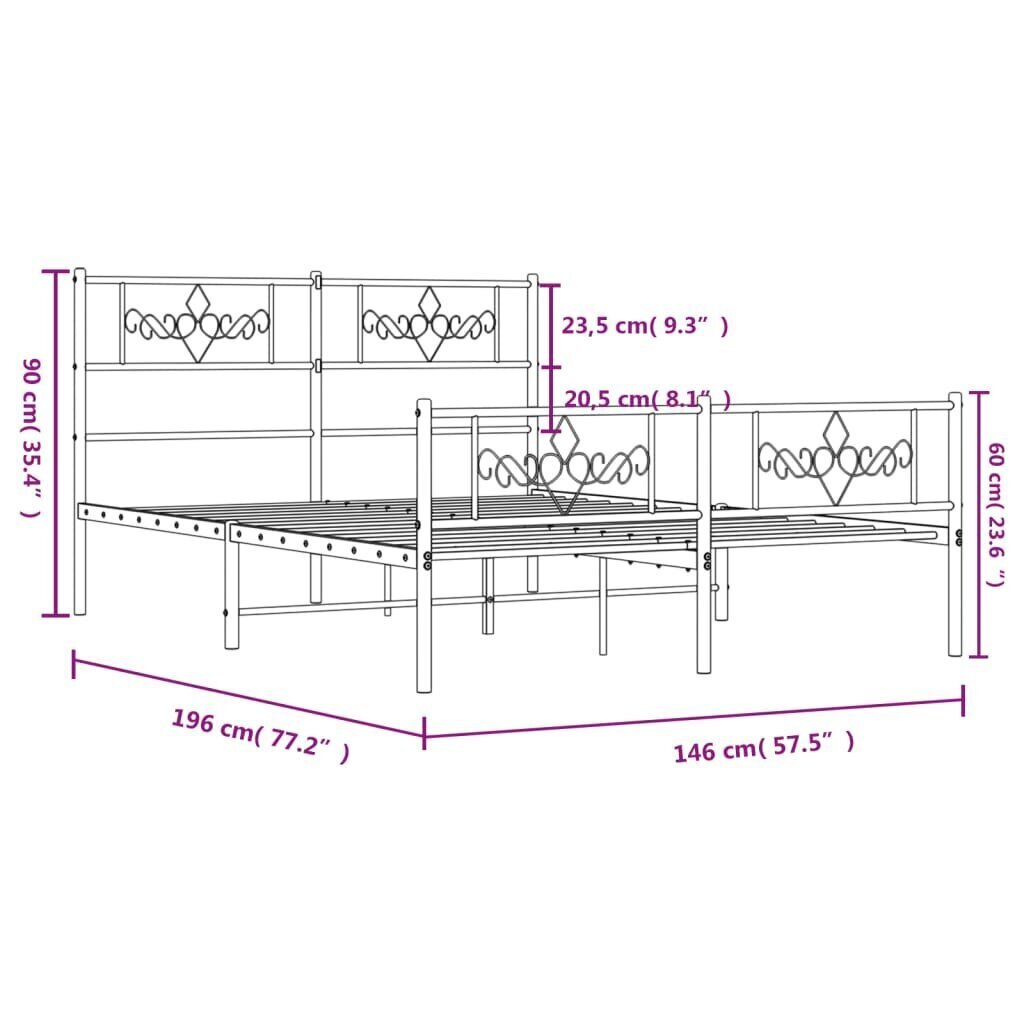 Metallist voodiraam peatsi ja jalutsiga vidaXL, 140 x 190 cm цена и информация | Voodid | kaup24.ee