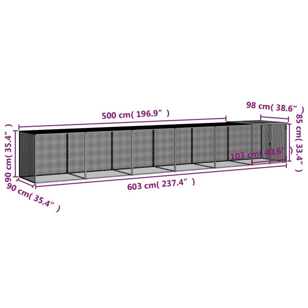 Katusega kanapuur vidaXL, 603x98x90 cm hind ja info | Pesakastid, söötjad ja puurid | kaup24.ee