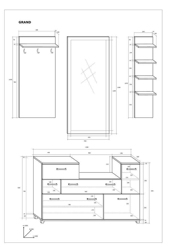 Esikukomplekt Grand, valge/helepruun цена и информация | Esikukomplektid | kaup24.ee