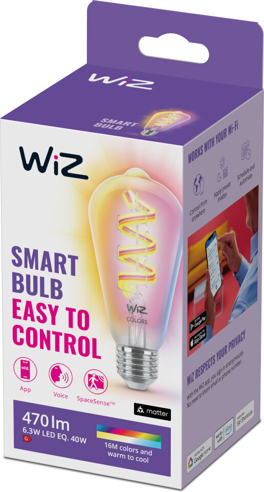 Lambipirn WiZ Smart, E27, ST64, RGB, Wi-Fi, 2200-6500 K, läbipaistev, 470 lm, 1tk цена и информация | Lambipirnid, lambid | kaup24.ee