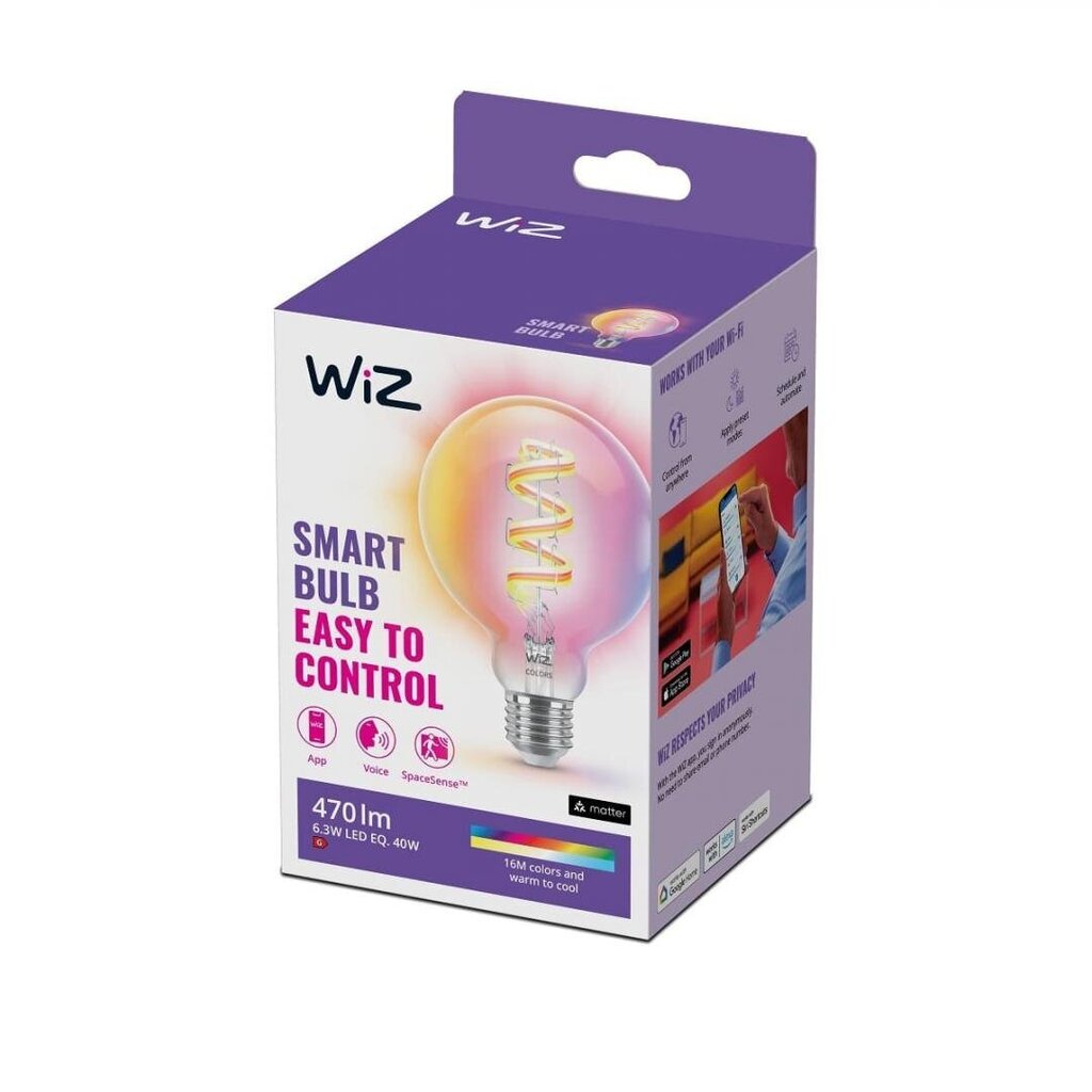Lambipirn WiZ Smart Lamp, E27, G95, RGB, Wi-Fi, 2200-6500 K, Clear, 470 lm, 1tk цена и информация | Lambipirnid, lambid | kaup24.ee