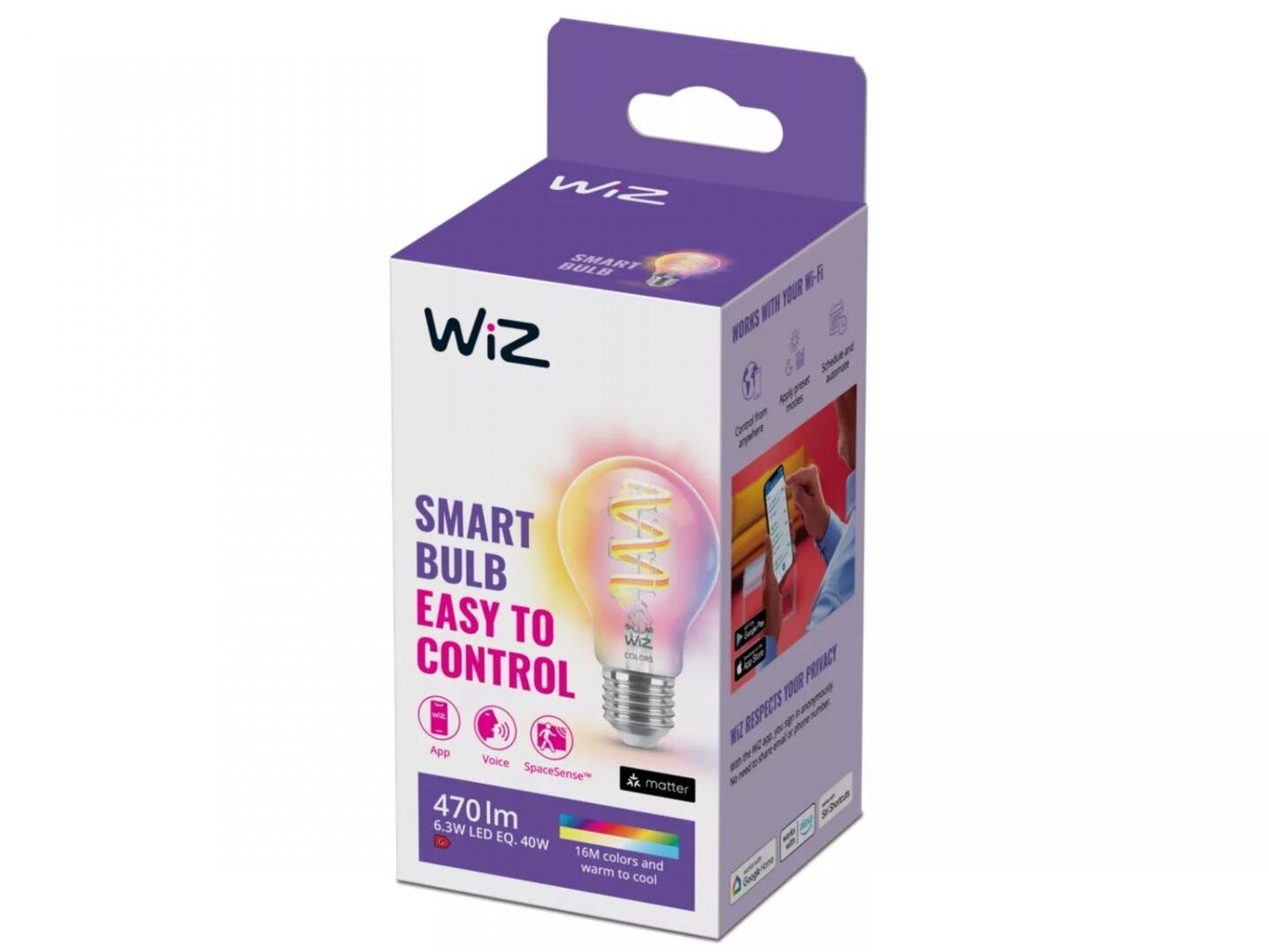 Lambipirn WiZ Smart Lamp, E27, A60, RGB, Wi-Fi, 2200-6500 K, 470 lm, Clear, 1tk hind ja info | Lambipirnid, lambid | kaup24.ee