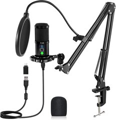 AVEEK Professional USB -конденсатор комплект 192 кГц / 24bit PC Microphone с микрофонной подставкой для микрофона для записей, радио, игр, потоковой передачи цена и информация | Микрофоны | kaup24.ee