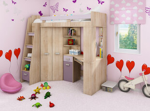 Двухъярусная кровать Antresola L, 200 x 80 см, цвет дуб/фиолетовый цена и информация | Детские кровати | kaup24.ee