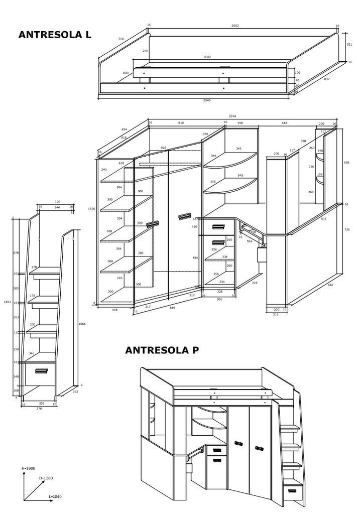 Narivoodi Antresola P, 200x80 cm, valge/hall hind ja info | Lastevoodid | kaup24.ee