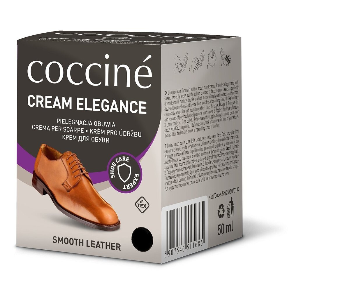 Musta värvi jalatsite õli käsnaga Coccine Nr.02 Cream Elegance, 50 ml цена и информация | Rõivaste ja jalatsite hooldus | kaup24.ee