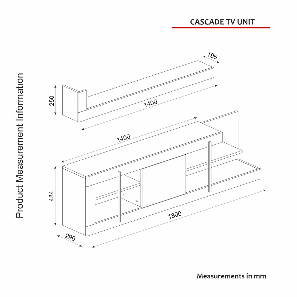 Tv alus Asir, 180x48,4x29,6cm, 140x25x19,6cm, valge/kuldne hind ja info | TV alused | kaup24.ee