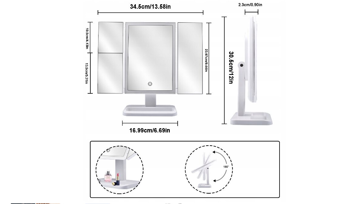 Kosmeetikapeegel, LED 350 x 310 mm hind ja info | Meigikotid, lauapeeglid | kaup24.ee