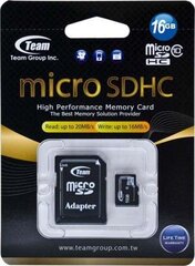 Mälukaart adapteriga Team Group Micro SDHC 16GB CL10 hind ja info | Mobiiltelefonide mälukaardid | kaup24.ee