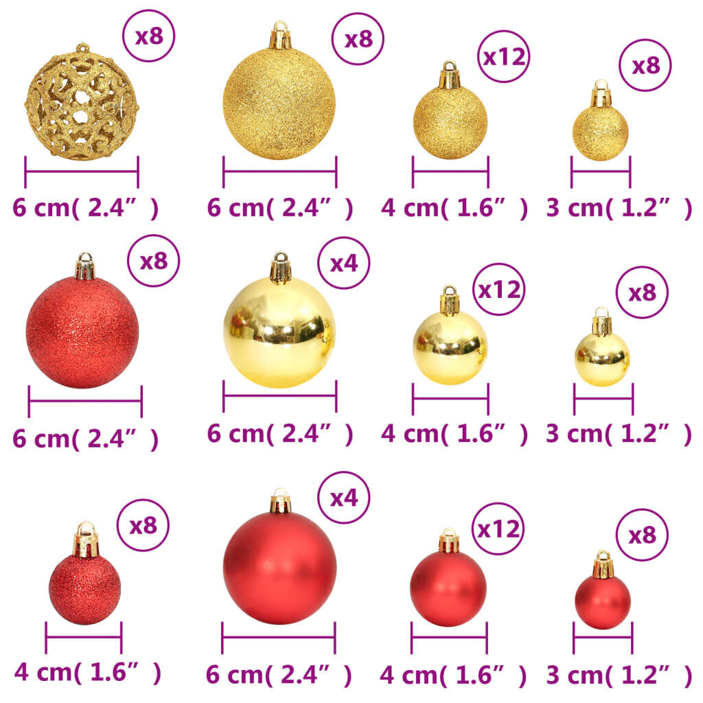 vidaXL jõulukuulid 100 tk, kuld ja punane, 3 / 4 / 6 cm цена и информация | Kuuseehted | kaup24.ee