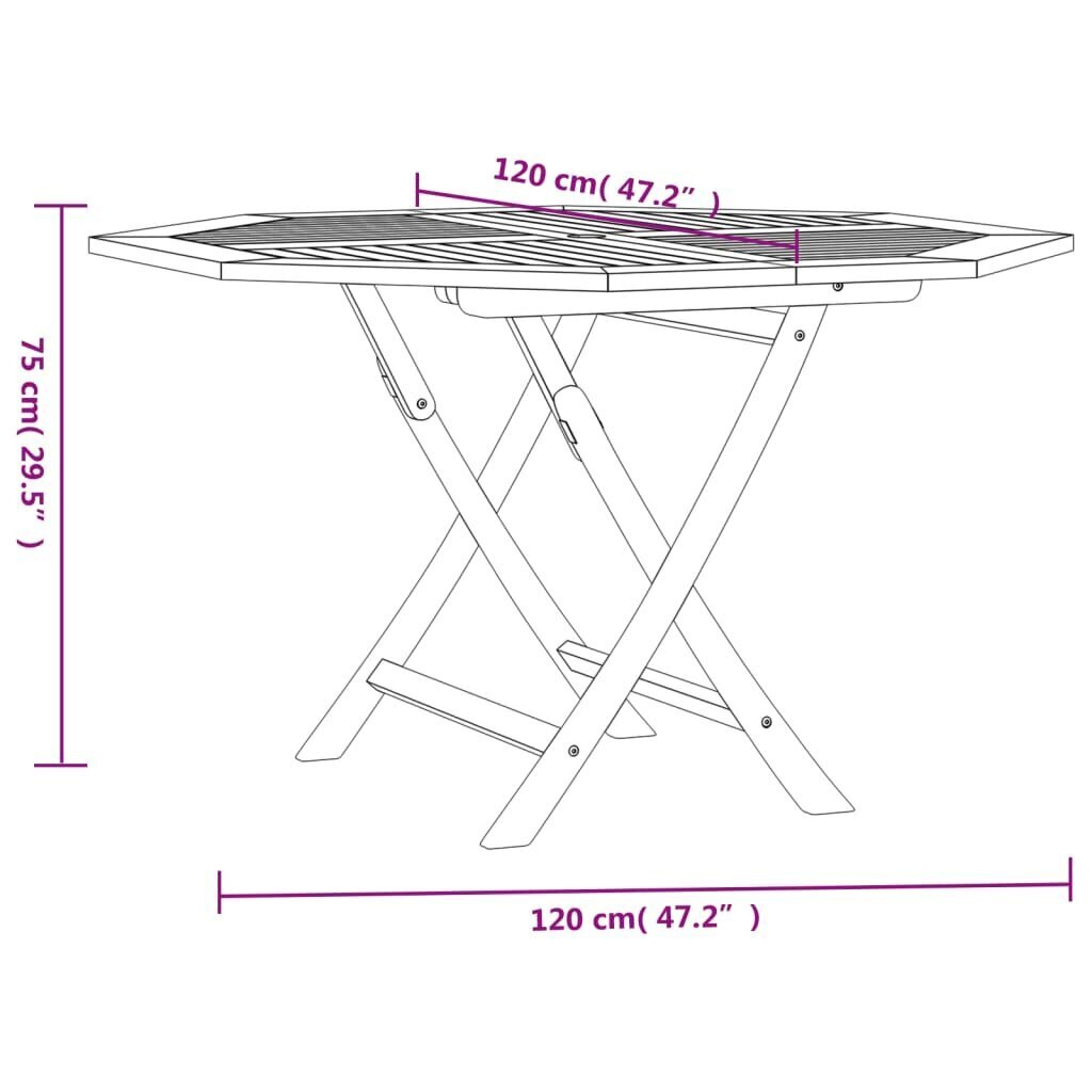 vidaXL kokkupandav aialaud, 120 x 120 x 75 cm hind ja info | Aialauad | kaup24.ee