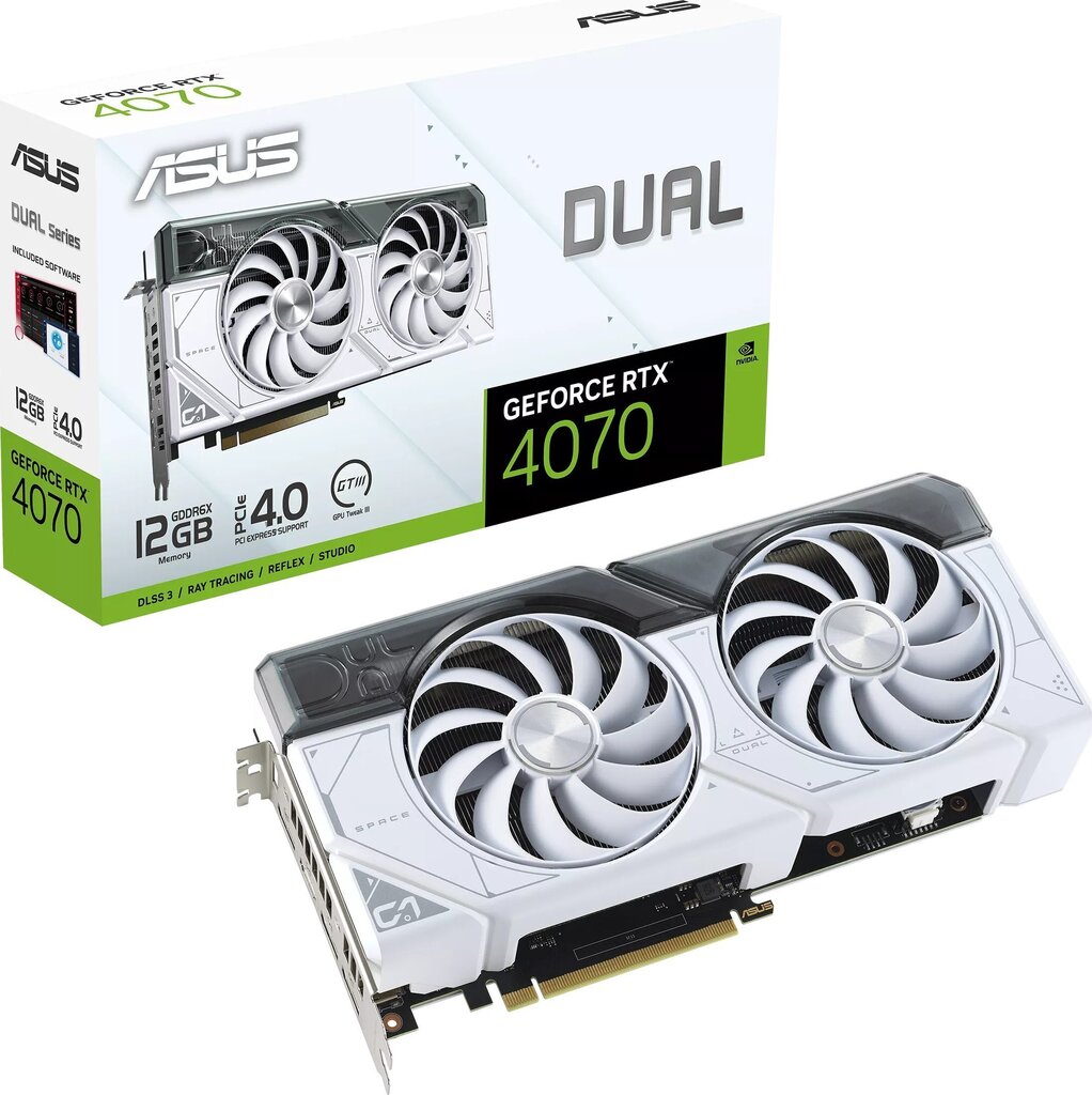 Asus Dual GeForce RTX 4070 White Edition (DUAL-RTX4070-12G-WHITE) hind ja info | Videokaardid (GPU) | kaup24.ee