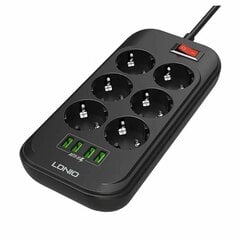 Pikendusjuhe 6 pistikupesaga, 4x USB, LDNIO SE6403, 2m (must) цена и информация | Удлинители | kaup24.ee