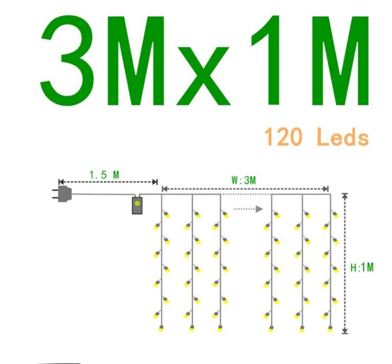 Led kardin, 120 Led, 3x1 m, valge hind ja info | Jõulutuled | kaup24.ee