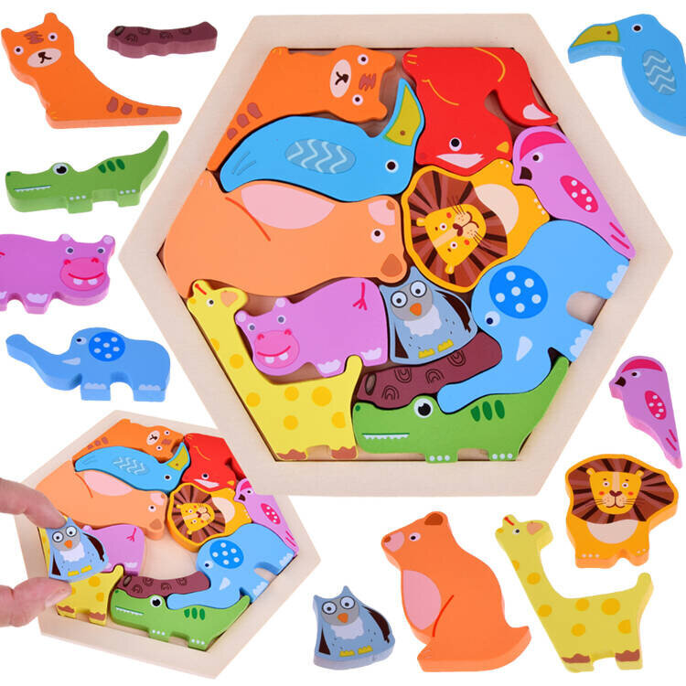 Puidust loomapuzzle, 13tk цена и информация | Imikute mänguasjad | kaup24.ee
