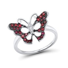 Кольцо из серебра с фианитами и нано-рубином "Бабочка" цена и информация | Кольцо | kaup24.ee