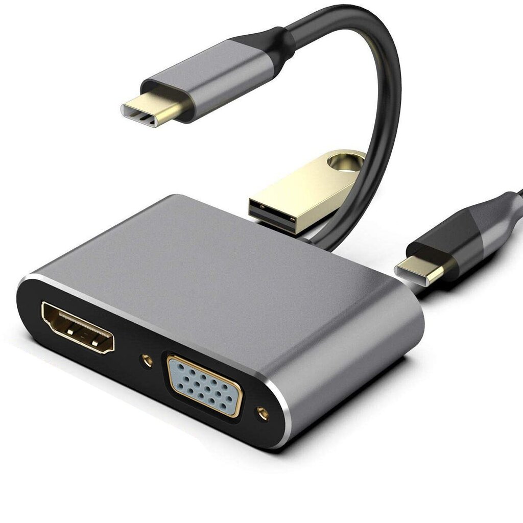 RoGer USB-C Multimedia Adapter HDMI 4K@30Hz / VGA 1080p / USB 3.0 / USB-C PD / Grey hind ja info | USB jagajad, adapterid | kaup24.ee