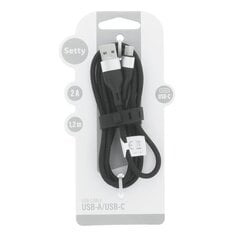 Setty USB - USB-C cable 1,2 m 2A KNA-C-1.221 black цена и информация | Кабели и провода | kaup24.ee