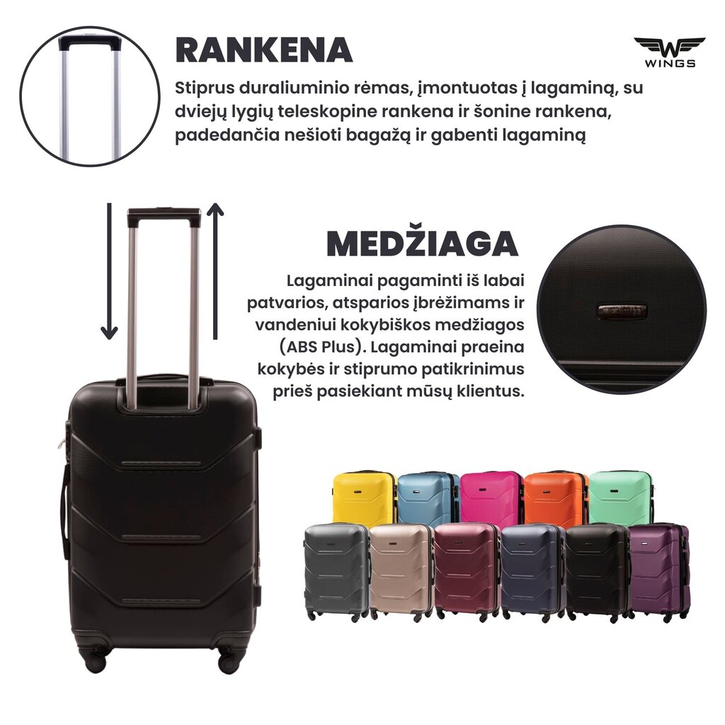 Suur kohver Wings Peacock, L, must hind ja info | Kohvrid, reisikotid | kaup24.ee