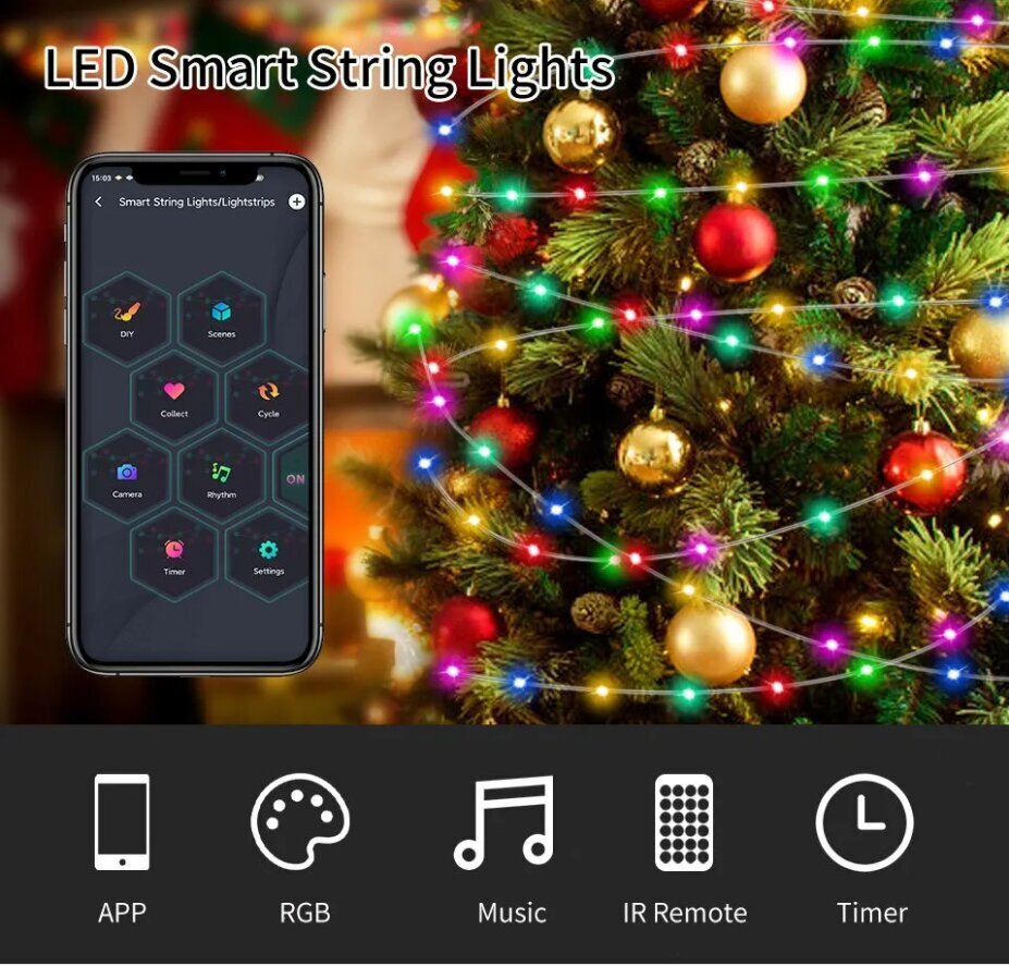 Programmeeritav LED-tuled, 10m, 100 Led hind ja info | Jõulutuled | kaup24.ee