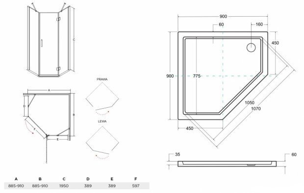 Kuusnurkne dušikabiin Besco VIVA, 90 x 90 cm hind ja info | Dušikabiinid | kaup24.ee