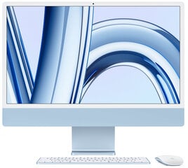 iMac 24” 4.5K Retina, Apple M3 8C CPU, 10C GPU/8GB/256GB SSD/Blue/SWE - MQRQ3KS/A цена и информация | Стационарные компьютеры | kaup24.ee