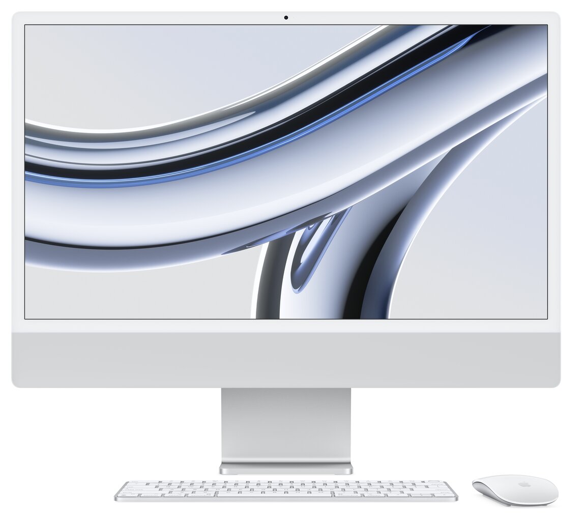 iMac 24” 4.5K Retina, Apple M3 8C CPU, 8C GPU/8GB/256GB SSD/Silver/INT - MQR93ZE/A hind ja info | Lauaarvutid | kaup24.ee
