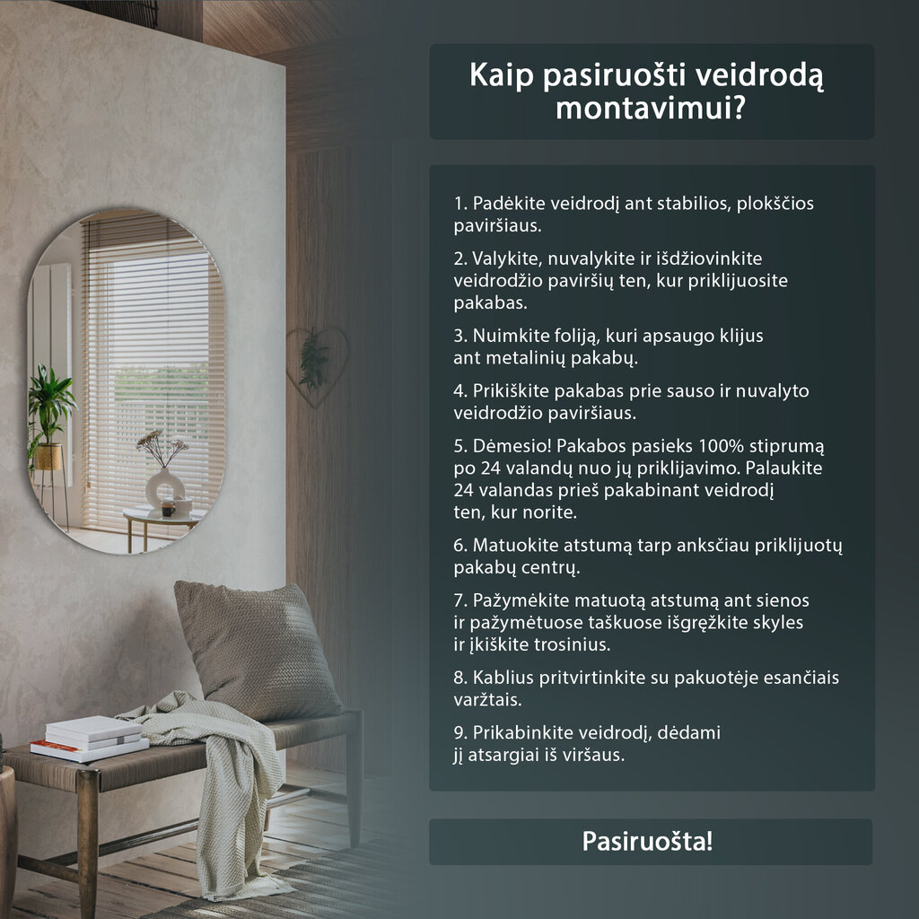 Peegel raamiga Tulup, 70x50 cm, must hind ja info | Peeglid | kaup24.ee
