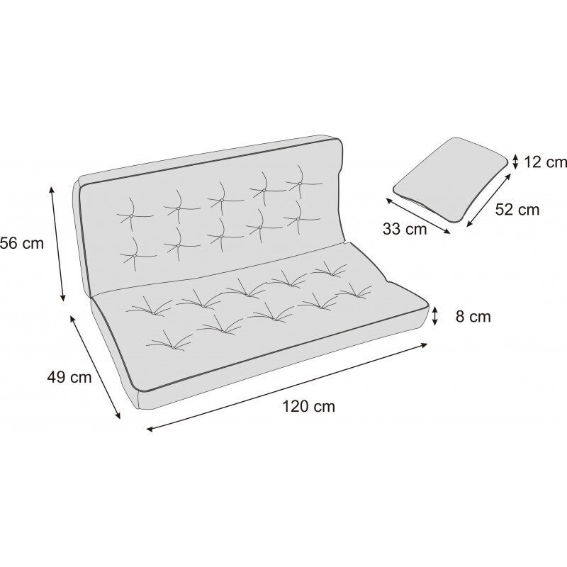 Kiige, aia või kohviku pingi padi, mõõdud 120 cm x 105 cm x 8 cm hind ja info | Toolipadjad ja -katted | kaup24.ee