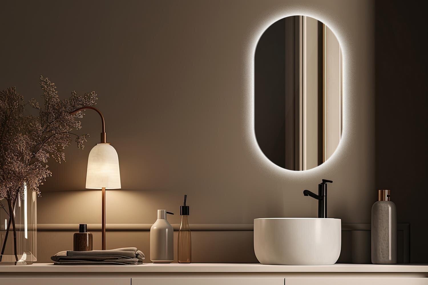 Seinale kinnitatud ovaalne LED vannitoapeegel - Tulup - neutraali valo - ovaalne 52x90 cm hind ja info | Peeglid | kaup24.ee