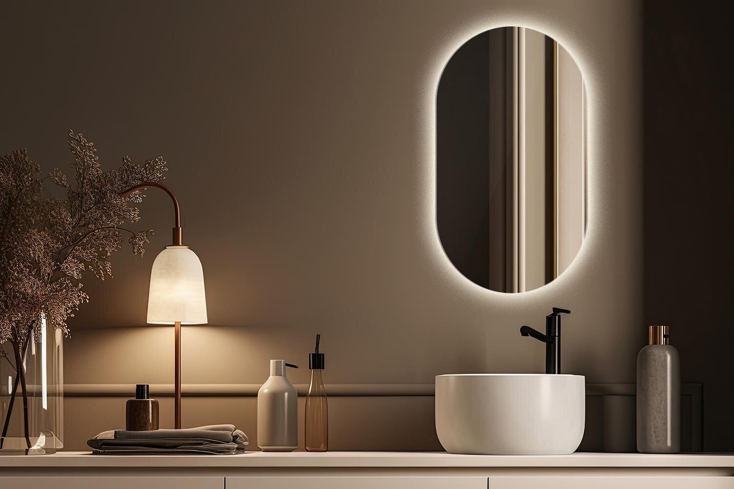 Ovaalne LED vannitoapeegel - Tulup - kylmää valoa - ovaalne 40x70 cm hind ja info | Peeglid | kaup24.ee