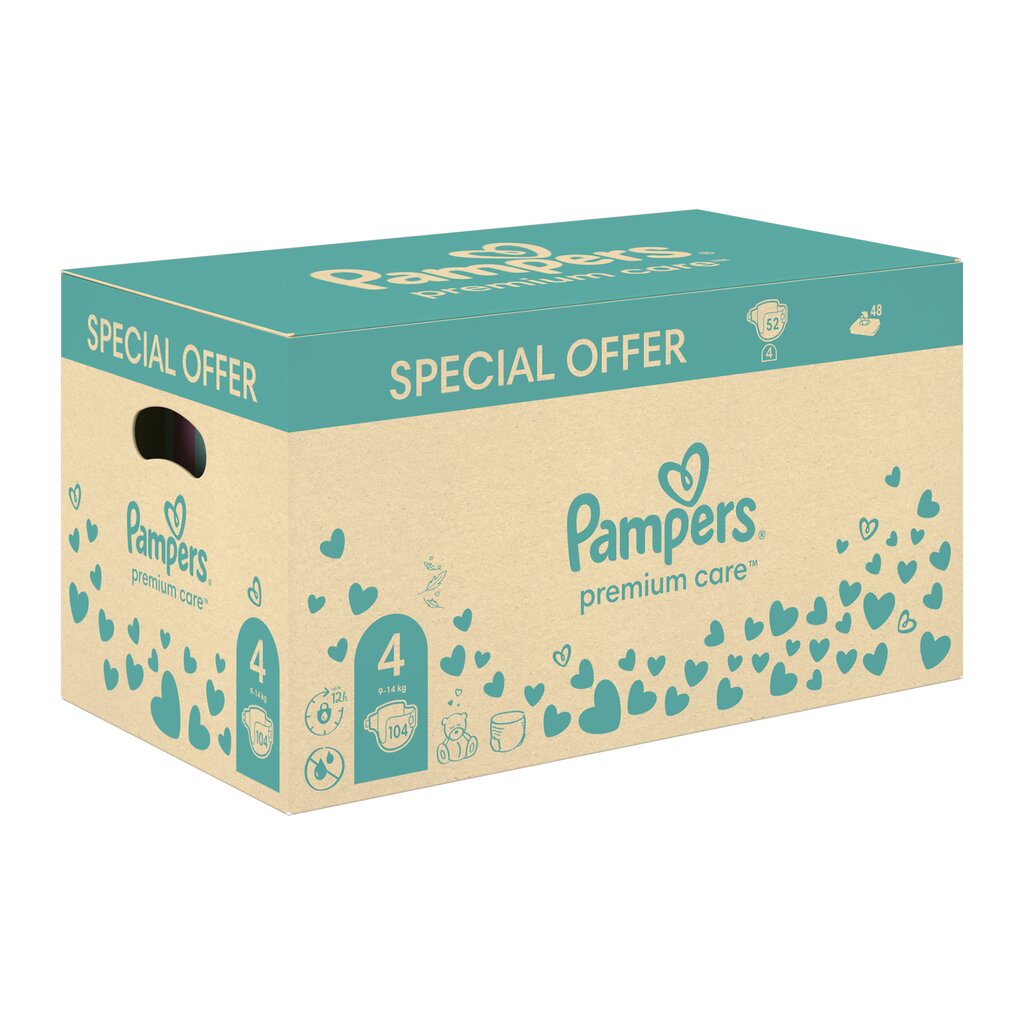 Pampers Premium Care 4, 9-14 kg, 104 tk + Harmonie Aqua 48 tk. цена и информация | Mähkmed | kaup24.ee