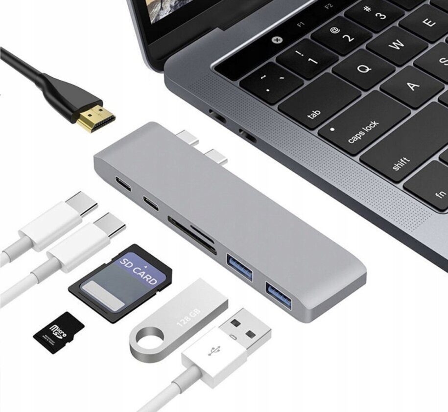 Adapter CO2 7in1 USB-C, USB-A, HDMI 4K, USB-C, Thunderbolt 3, microSD/SD hind ja info | USB jagajad, adapterid | kaup24.ee