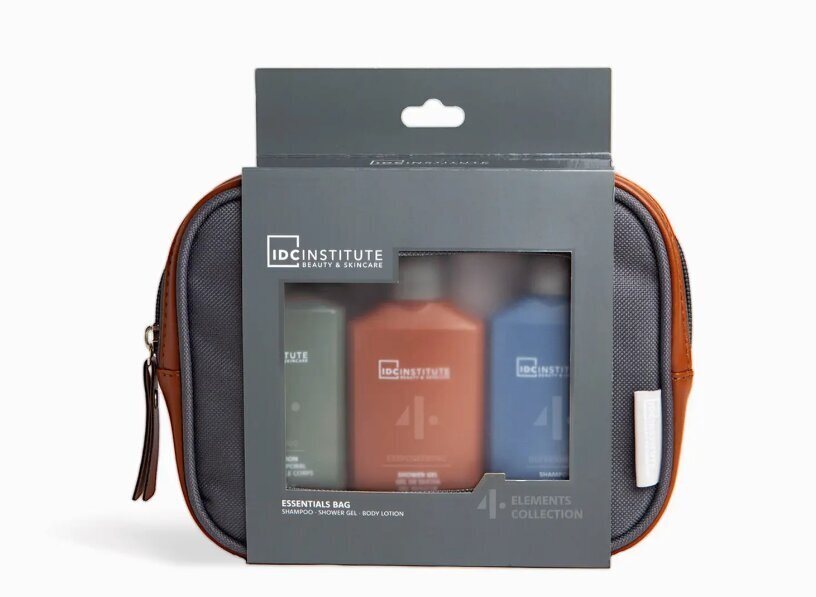 Kehahoolduskomplekt Idc Institute Four Elements Essentials Bag: šampoon, 120 ml + dušigeel, 120 ml + ihupiim, 120 ml + kosmeetikakott hind ja info | Dušigeelid, õlid | kaup24.ee