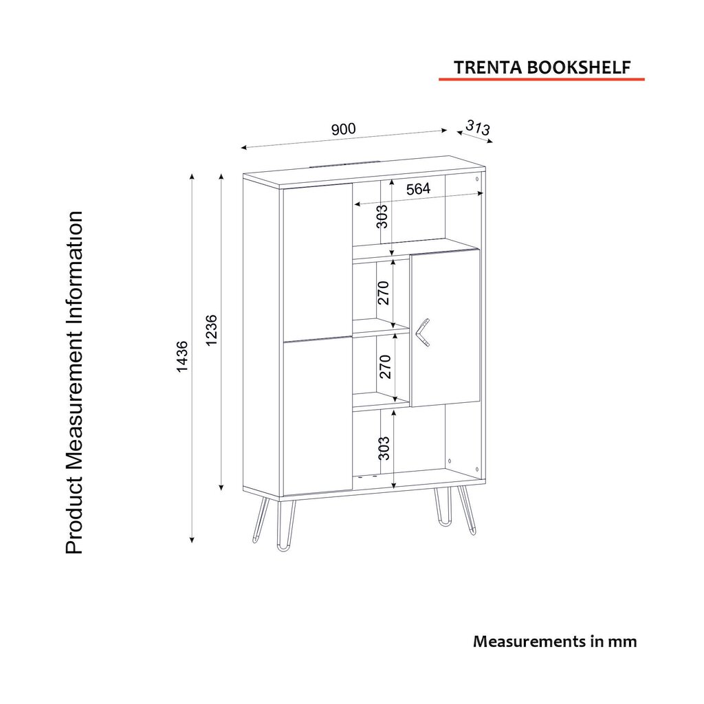 Riiul Asir, 90x143,6x31,3cm, must/hall hind ja info | Riiulid | kaup24.ee