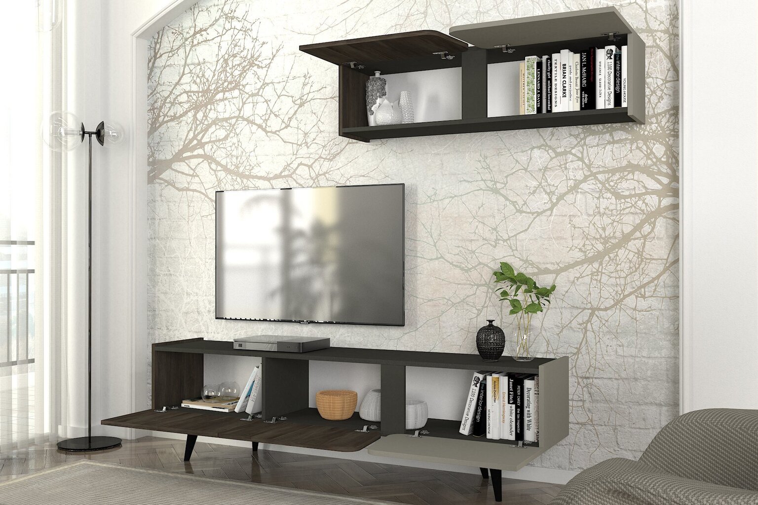 TV üksus Asir, 180x51x36,8cm, pruun/hall hind ja info | TV alused | kaup24.ee