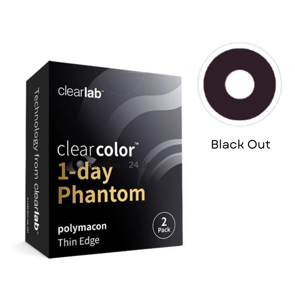 Värvilised kontaktläätsed Clearcolor Phantom 1Day Black Out FN101N, must, 2 tk hind ja info | Kontaktläätsed | kaup24.ee