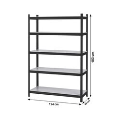 Полка для хранения — стеллаж, 183x124x48 см, 400 кг, черная цена и информация | Стеллажи, полки | kaup24.ee