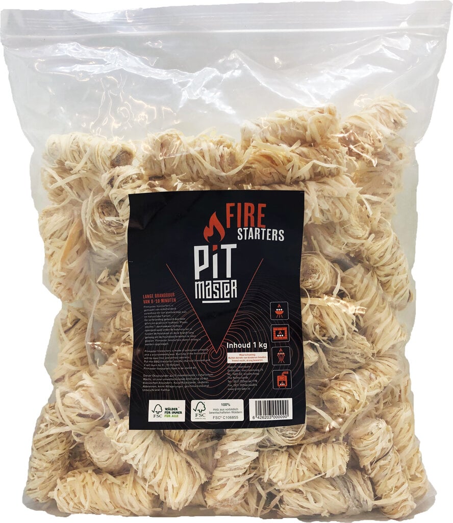 Süütepoolid PitMaster Wood Wool, 1 kg цена и информация | Puusüsi, brikett, süütamisvahendid | kaup24.ee