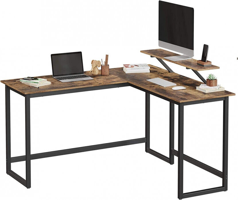 Songmics COMPUTERDESK/RUSTICBROWN+BLACK/140X130X76/91 hind ja info | Arvutilauad, kirjutuslauad | kaup24.ee