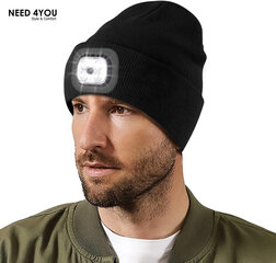 Шапка с фонариком Need 4You, черная цена и информация | Мужские шарфы, шапки, перчатки | kaup24.ee